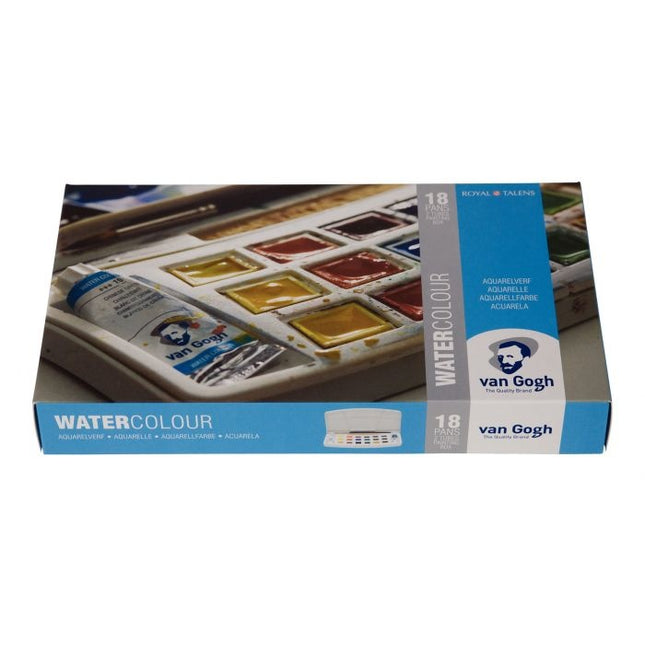 Van Gogh • Aquarellfarben Set in Kunststoffetui mit 18 Farben in halben Näpfchen und 2 Farben in 10-ml-Tuben
