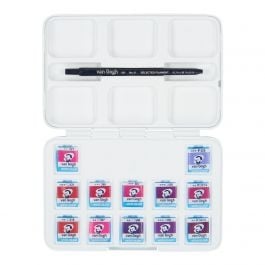 Van Gogh • Aquarellfarben Pocket Box Rosa und Violett mit 12 Farben in halben Näpfen