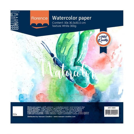 Florence • Aquarellpapier strukturiert 30,5x30,5 cm 300g Weiß 50 Stück