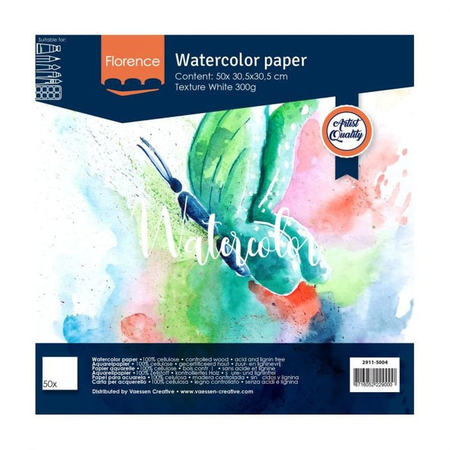 Florence • Aquarellpapier strukturiert 30,5x30,5 cm 300g Weiß 50 Stück