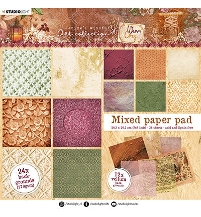 JMA Mixed Paper Pad Hintergründe - 24x Papier, 12x Transparentpapier Warm & Cozy 203x203mm Nr.09