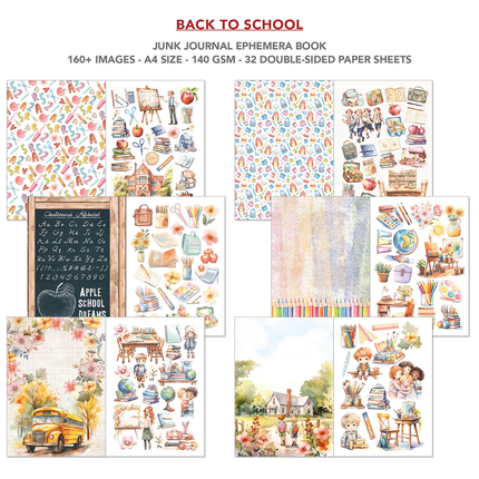 Buch Back to School A4 - Junk Journal Ephemera Buch - Ciao Bella
