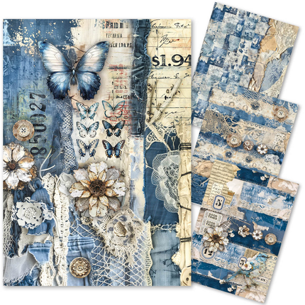 Mixed Media Reispapier A4 Set 4/Stück Urban Blue Denim