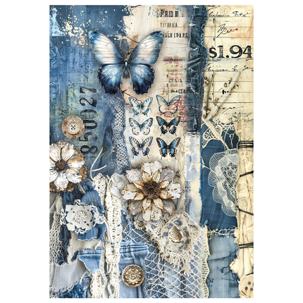 Mixed Media Reispapier A4 Set 4/Stück Urban Blue Denim