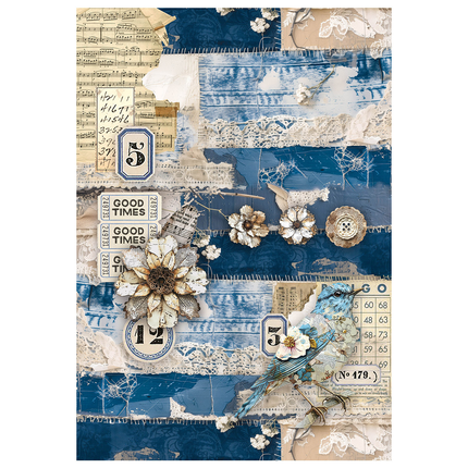 Mixed Media Reispapier A4 Set 4/Stück Urban Blue Denim