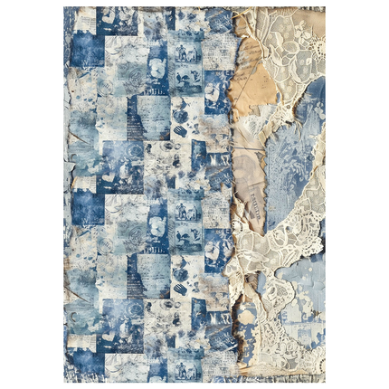 Mixed Media Reispapier A4 Set 4/Stück Urban Blue Denim