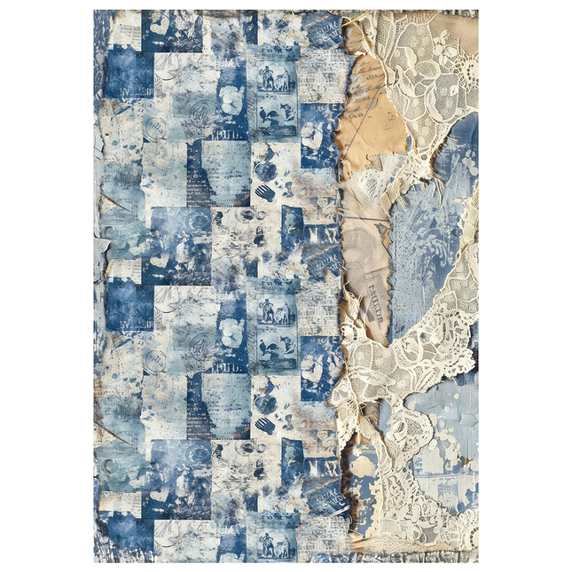 Mixed Media Reispapier A4 Set 4/Stück Urban Blue Denim