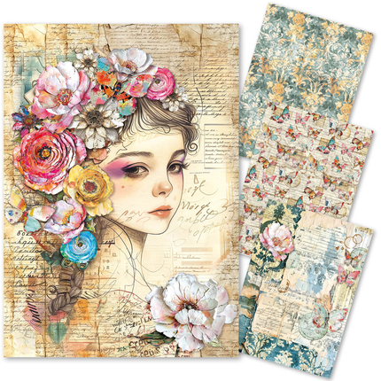 Mixed Media Reispapier A4 Set 4/Stück Quintessential