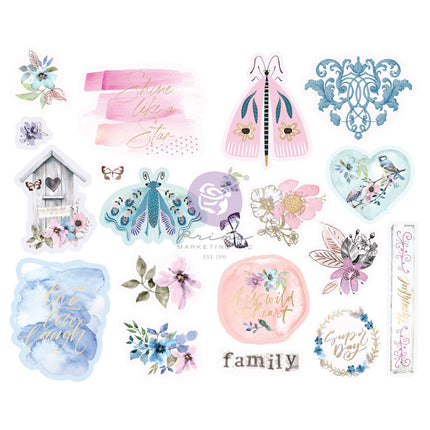 Watercolor Floral Kollektion Chipboard Sticker - 20 Stück mit Folien-Details / Chipboard Sticker