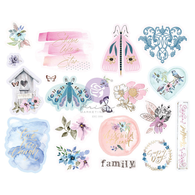 Watercolor Floral Kollektion Chipboard Sticker - 20 Stück mit Folien-Details / Chipboard Sticker