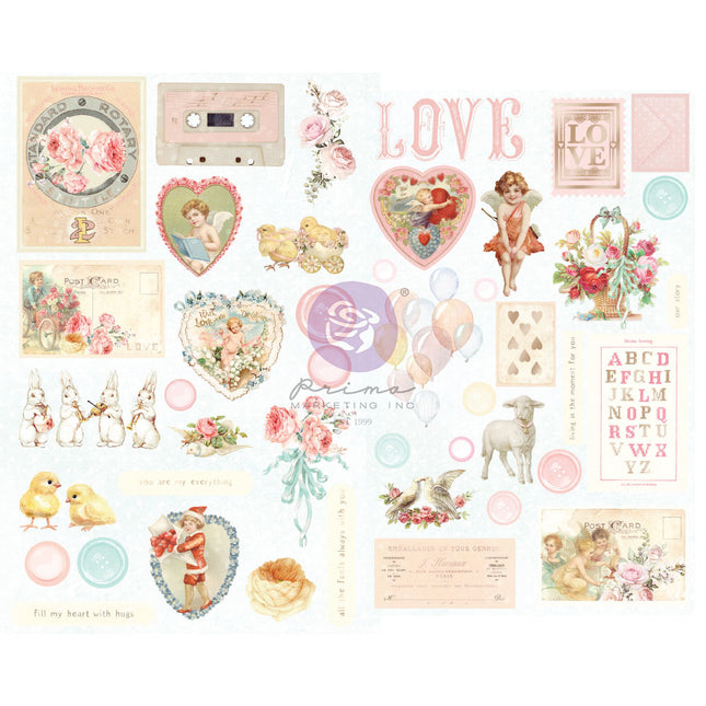 Magic Love Collection Chipboard Aufkleber - 44 Stück mit Folien-Details / Chipboard Aufkleber