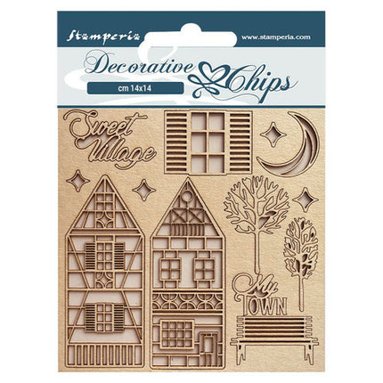 Dekorative Chips cm 14x14 - Süßes Winterdorf