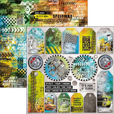 Start Your Engines Tags Papierbogen 12"x12"