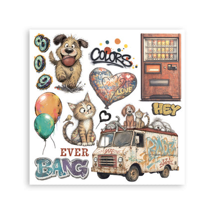 Printed Decorative Rub on kit for Art and Craft cm 15,5x15,5 - Furry Friends 2