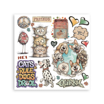 Printed Decorative Rub on kit for Art and Craft cm 15,5x15,5 - Furry Friends 2