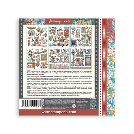 Printed Decorative Rub on kit for Art and Craft cm 15,5x15,5 - Furry Friends 2