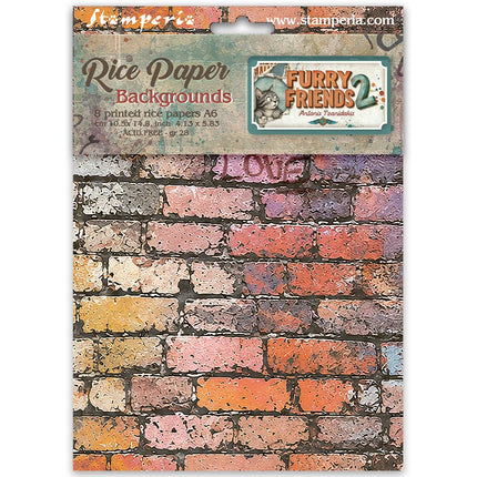 Printed 8 Rice paper A6 backgrounds selection for Art and Craft - Furry Friends 2