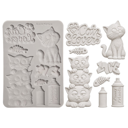 Silicon mould Designs A5 for Art and Craft - Furry Friends 2 cats