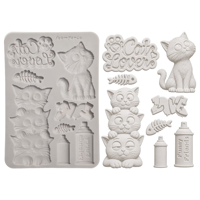 Silicon mould Designs A5 for Art and Craft - Furry Friends 2 cats