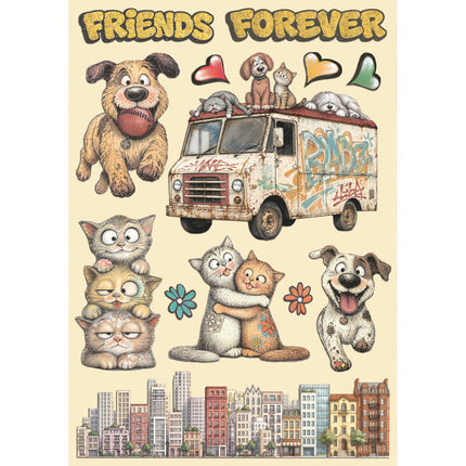 Printed decorative Wooden shape for Art and Craft A5 - Furry Friends 2