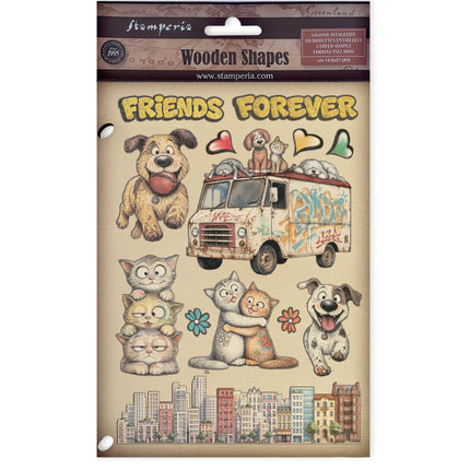 Printed decorative Wooden shape for Art and Craft A5 - Furry Friends 2