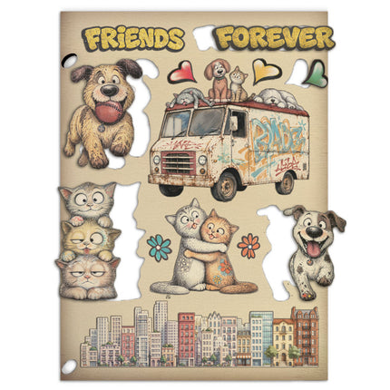 Printed decorative Wooden shape for Art and Craft A5 - Furry Friends 2