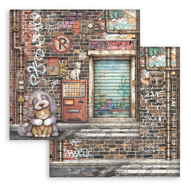 12”x12” (30.5cmX30.5cm) Beidseitig bedrucktes Blatt – Furry Friends 2 Street-Art-Hund und -Katze