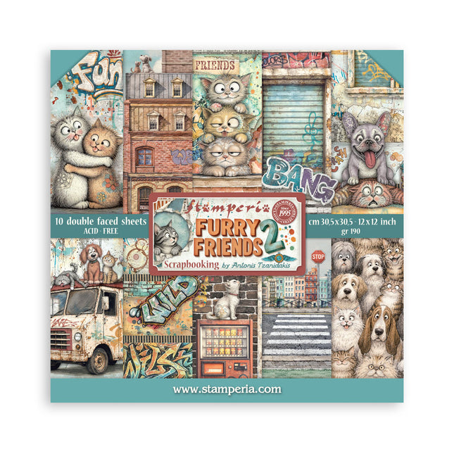 12”x12” (30.5x30.5 cm) Paper Pad 10 double sided printed sheets - Furry Friends 2