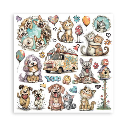 8”x8” (20.3x20.3 cm) Paper Pad 10 double sided printed sheets - Furry Friends 2