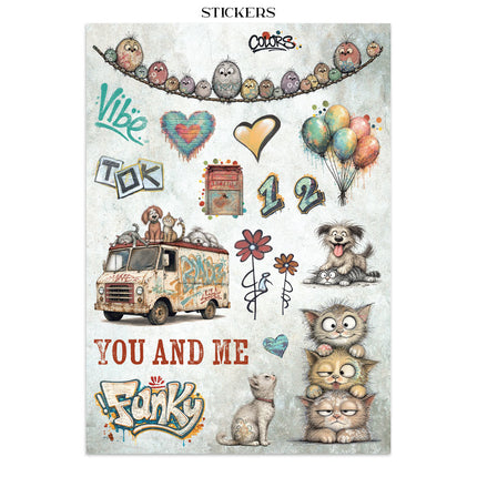 Printed Art Junk journal: stickers, cut-outs, backgrounds for Art and Craft - Furry Friends 2