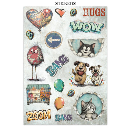 Printed Art Junk journal: stickers, cut-outs, backgrounds for Art and Craft - Furry Friends 2