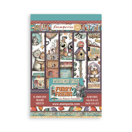 Printed Washi pad for Art and Craft A5 8 sheets - Furry Friends 2
