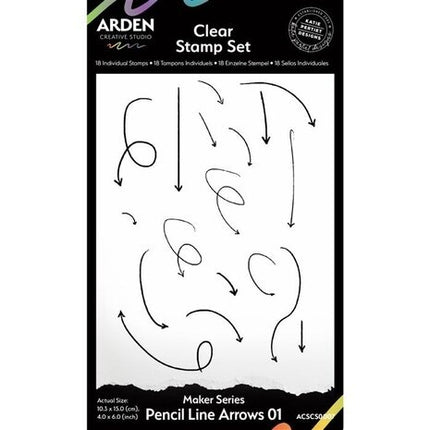 Arden Creative Studio Maker Series 4x6 Zoll Klarsichtstempel-Set - Bleistiftlinien-Pfeile 01 (18 Stück)