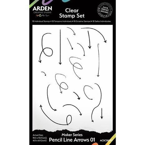 Arden Creative Studio Maker Series 4x6 Zoll Klarsichtstempel-Set - Bleistiftlinien-Pfeile 01 (18 Stück)