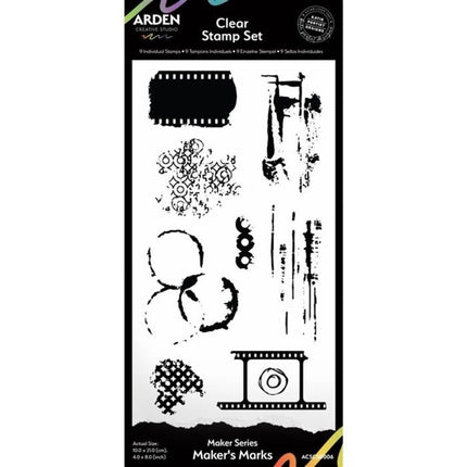 Arden Creative Studio Maker Series 4x8 Zoll Klarsichtstempel-Set - Maker's Marks (9 Stück)