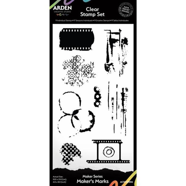 Arden Creative Studio Maker Series 4x8 Zoll Klarsichtstempel-Set - Maker's Marks (9 Stück)