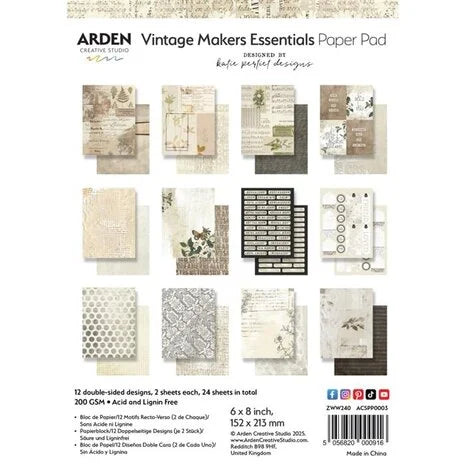 Arden Creative Studio Vintage Makers 6x8 Zoll Papierblock Essentials