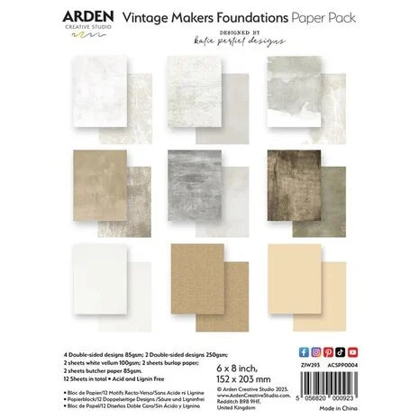 Arden Creative Studio Vintage Makers 6x8 Zoll Papierpack Grundlagen