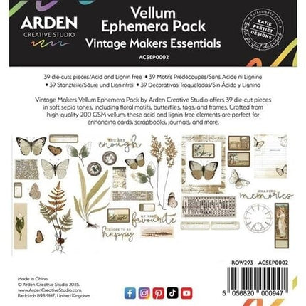 Arden Creative Studio Vintage Makers Ephemera-Pack Pergament (39 Stück)