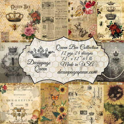 Queen Bee, Decoupage Queen Scrapbook-Sets mit 24 Designs,