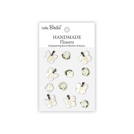 Handgemaakte Bloemen Roses & Butterflies - Ivory Pearl 12pc
