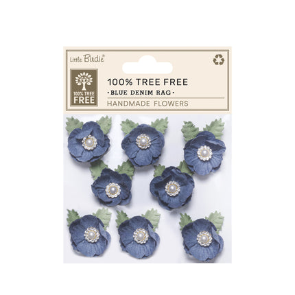 Handgemaakte Bloemen Butter Cup - Blue Denim Rag 8pc