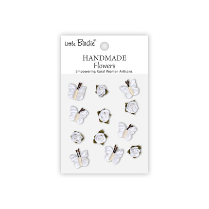 Handgemaakte Bloemen Roses & Butterflies - Frosty White 12pc