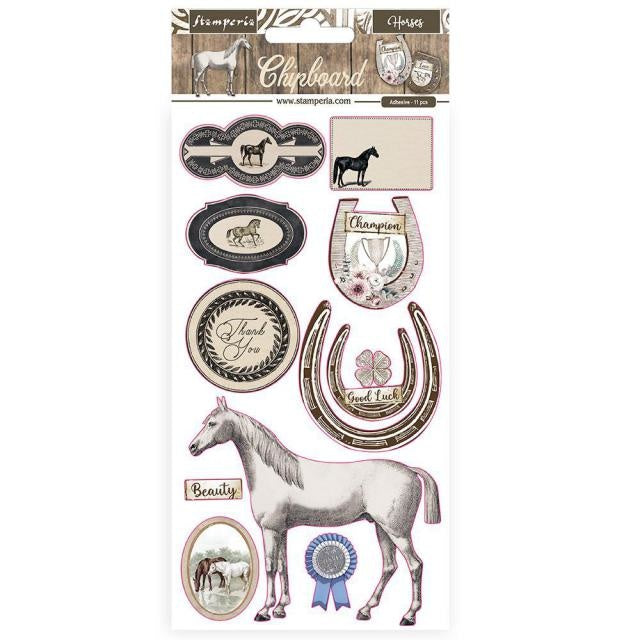 Chipboard 15x30 cm - Romantische Pferde