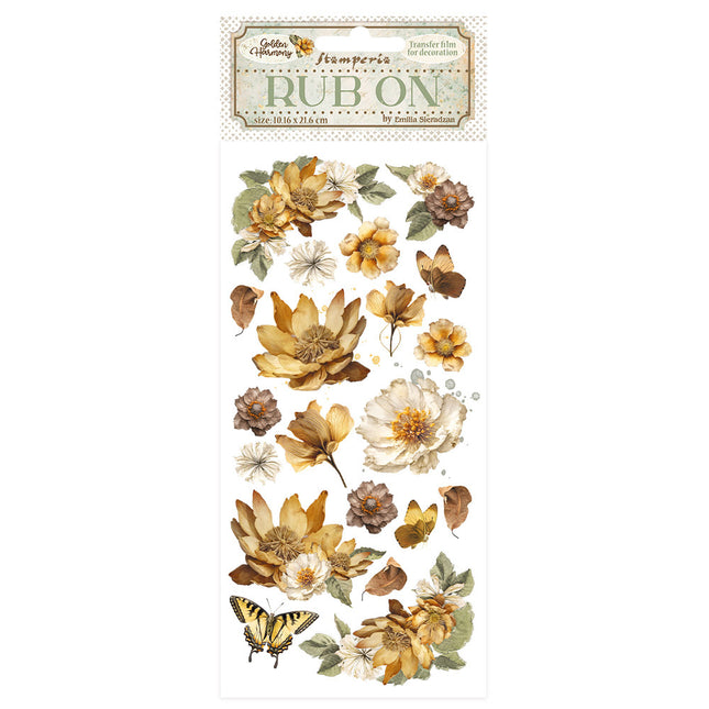 Rub-on 10,16x21,6 cm - Goldene Harmonie Blumen