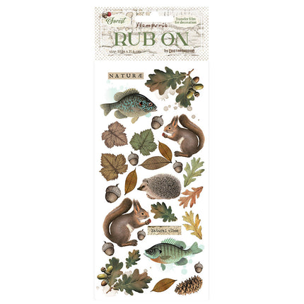 Rub-on 10,16x21,6 cm - Wald Blätter und Tiere