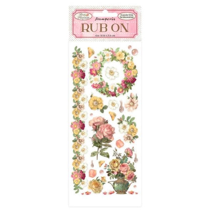 Rub-on cm 10,16x21,6 - Rose Parfum Blumen und Girlande