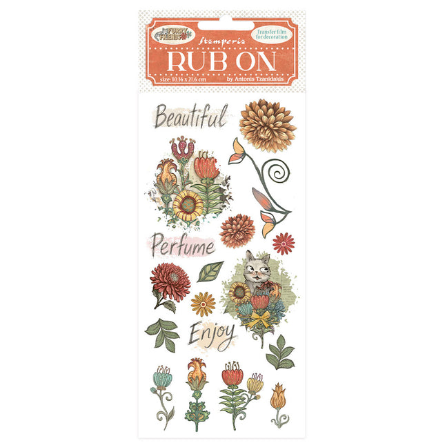 Rub-on 10,16x21,6 cm - Furry Friends Blumen