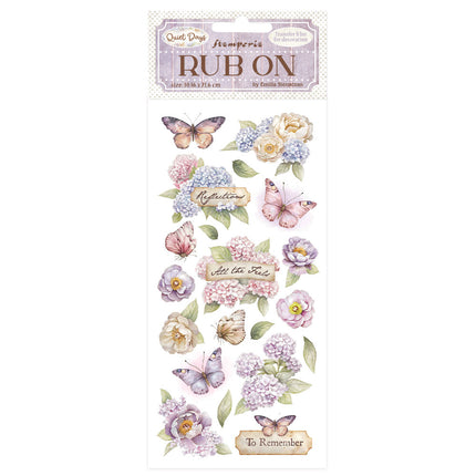 Rub-on cm 10,16x21,6 - Quiet Days Hortensie und Schmetterling