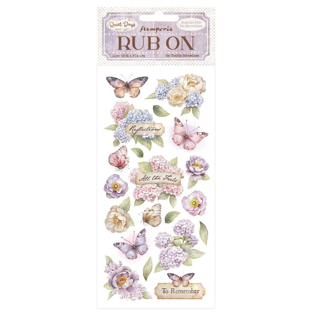 Rub-on cm 10,16x21,6 - Quiet Days Hortensie und Schmetterling